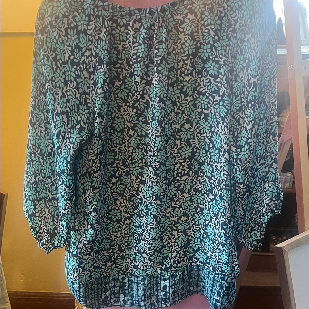 Banana Republic Navy and Mint Patterned Blouse - Picture 7 of 7